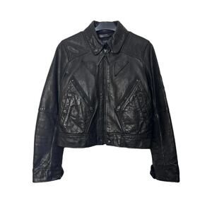 Polo Ralph Lauren Black Leather Moto Jacket – Architectural Paneling – Size M